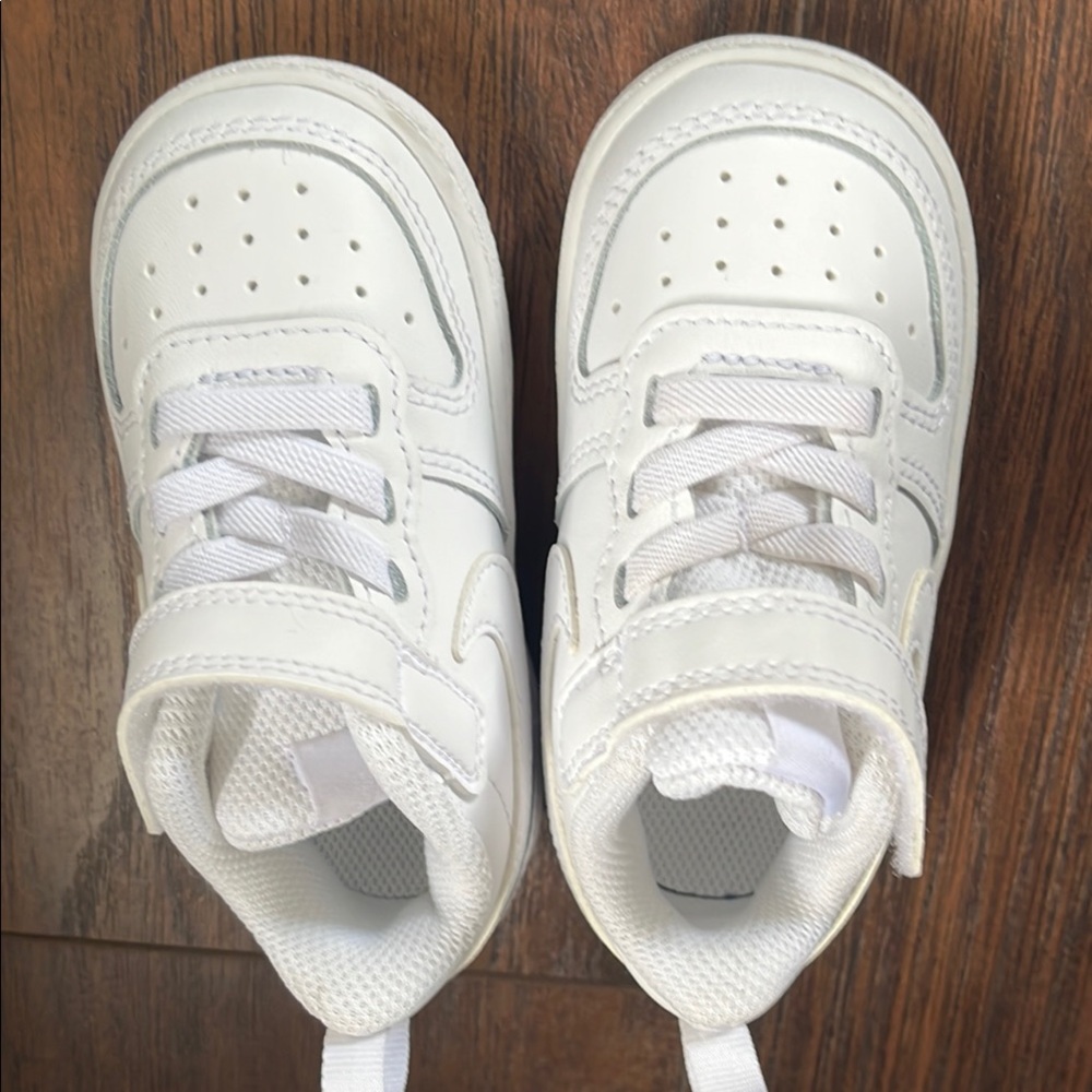 Nike White Sneakers with Velcro Strap and Perforated Design